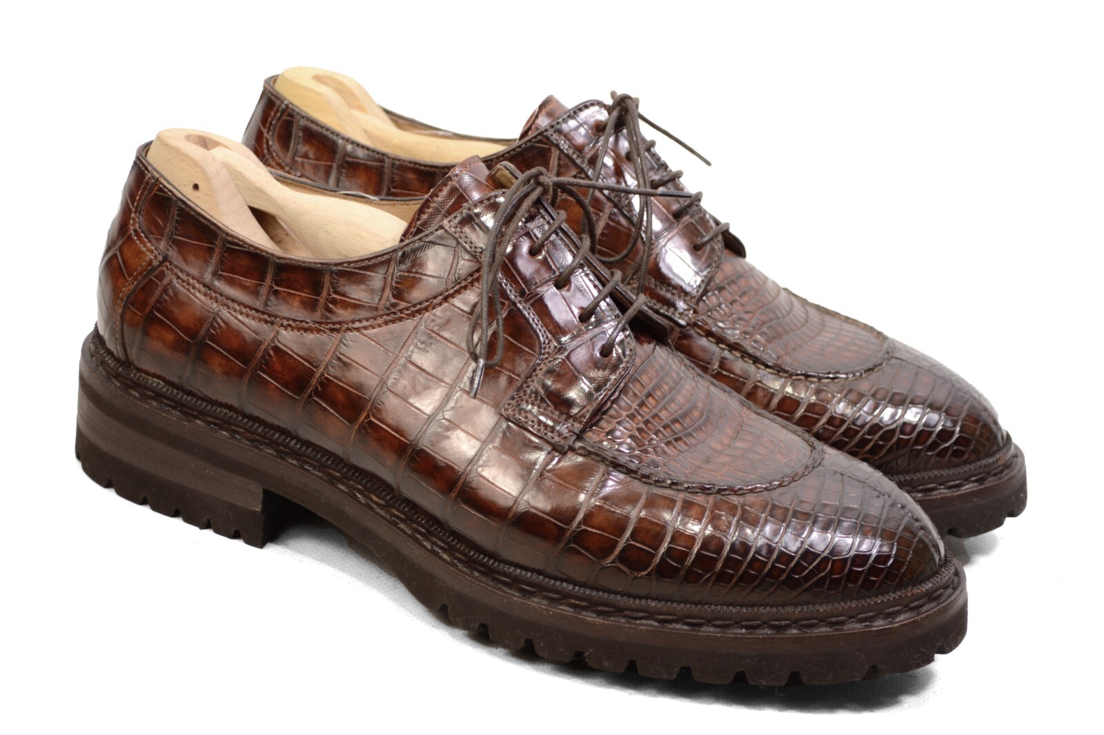 SAOLA 6000$ Santoni COCCODRILLO punta divisa scarpe Oxford da uomo UK 8F US9 marroni