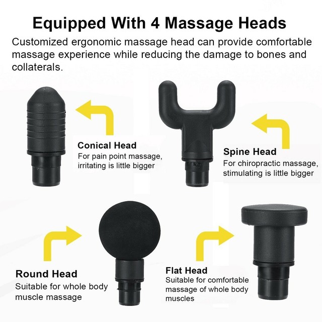 Electric Massage Gun 4 Head 3 Speed Quiet Technology Professional Deep tissue ma eBay