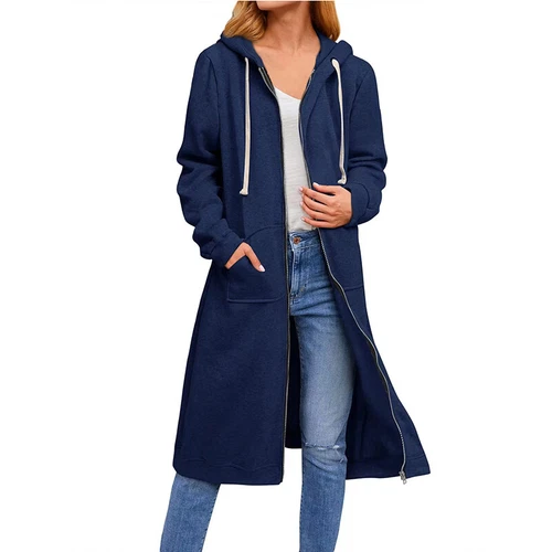 Damen Frauen langer Kapuzen Hoodie Reißverschluss Tasche Pullover Fleece Mantel Sweatshirt Tops - Bild 12 von 21
