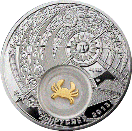 Belarus 2013, CANCER. Sign of the Zodiac, 20 rubles, 1oz Silver, Gilded - Picture 2 of 2