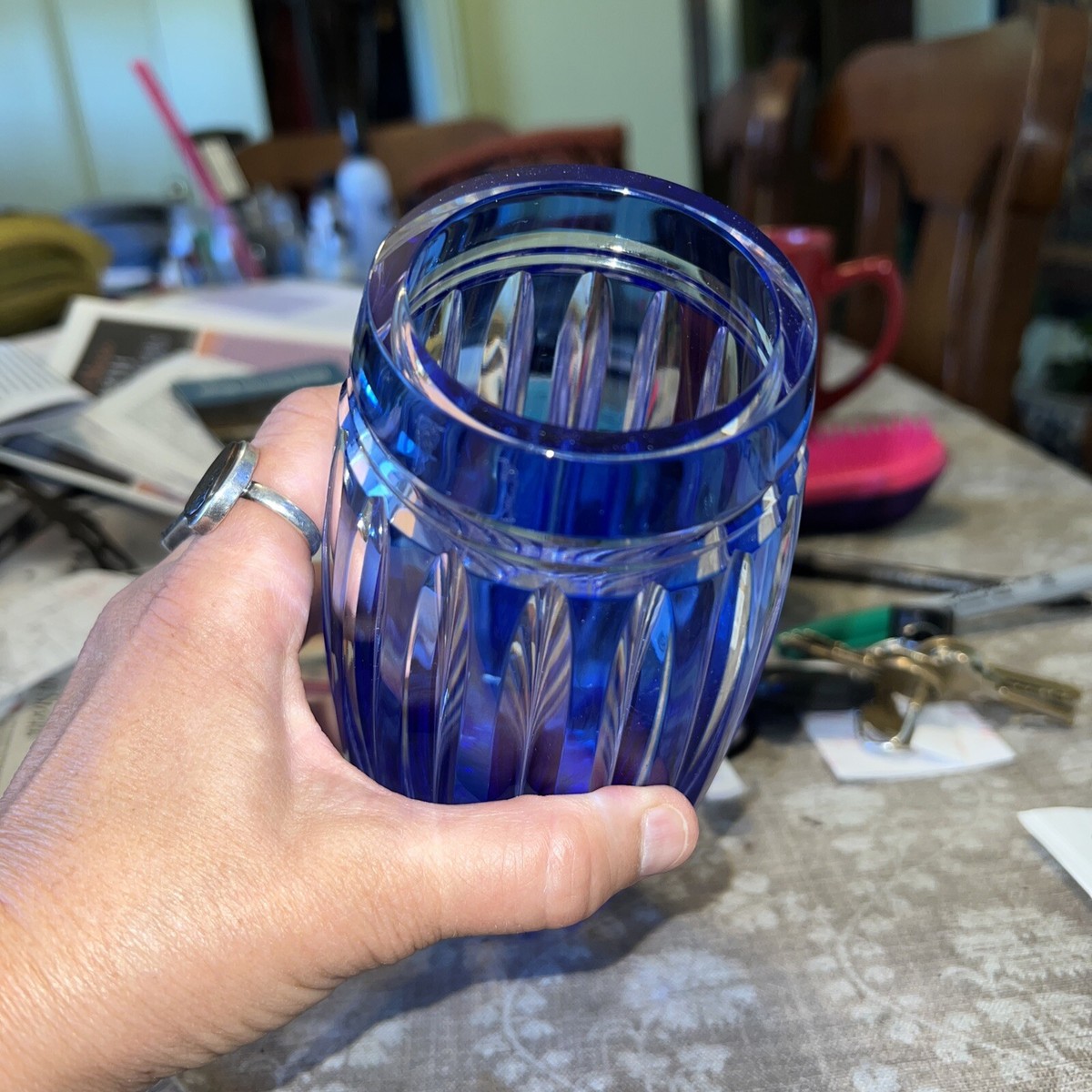 HOYA Crystal With Blue Columns Vase | eBay