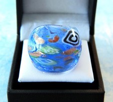 Bohemian style Blue abstract Flower Hand Blown Glass Bling Ring - Size 8.50