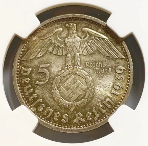 Nicely Toned 1939 A Germany Nazi Third Reich 5 Mark Silver Coin -  NGC MS 64
