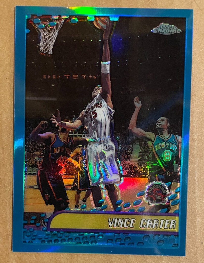 2001-02 Topps Chrome Vince Carter #10 Refractor Raptors Hall of Fame Slam Dunk