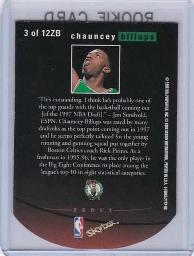 CHAUNCEY BILLUPS ROOKIE CARD Basketball Skybox ZEBUT RC Celtics Pistons Nugget - Picture 2 of 2