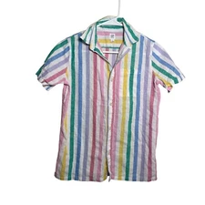 Gap Shirt Boy's Youth Large Striped Button Up Collared Short Sleeve Rainbow