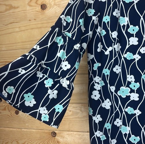 Talbots Navy Blue Floral Lined Midi Dress 3/4 Sleeve Tie Back Size 8 - Picture 2 of 5