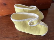 Vtg Baby Infant yellow Soft Crib Shoes - Size 1 small booties soft cotton Exc