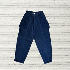 Vintage 80s Blue Corduroy Baggy Cargo Corduroy Pants - A Byer Size S