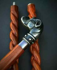 Bulldog Dog Head Handle Vintage Style Wooden Walking Stick Brown Shaft Victorian