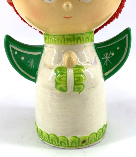 Vintage Paper Mache Angel 4.5" Whimsical Hand Painted FLAW - Afbeelding 3 van 9