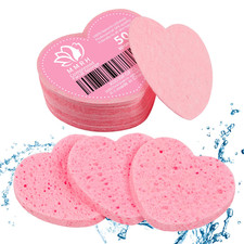 50-Count Heart Shape Compressed Facial Sponges, 100 Natural Cosmetic Spa Sponge