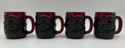 4 Vintage ARCOROC France Christmas Santa Ruby Red Coffee Cups Hot Cocoa Mugs