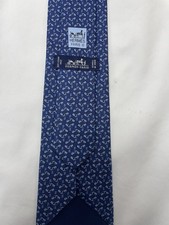 Hermes 100 Silk Men s Tie Blue Lock Geometric Pattern 605850 IA