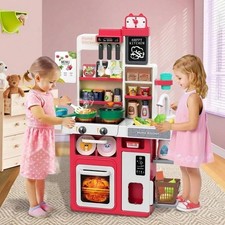 Simulation Kitchen Playset 63PCS Large Kids Cooking Toy w/ Light, Sound Steam