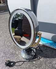 Lighted Round Tabletop Make-up Mirror, Chrome Metal Frame, Silver/Gold