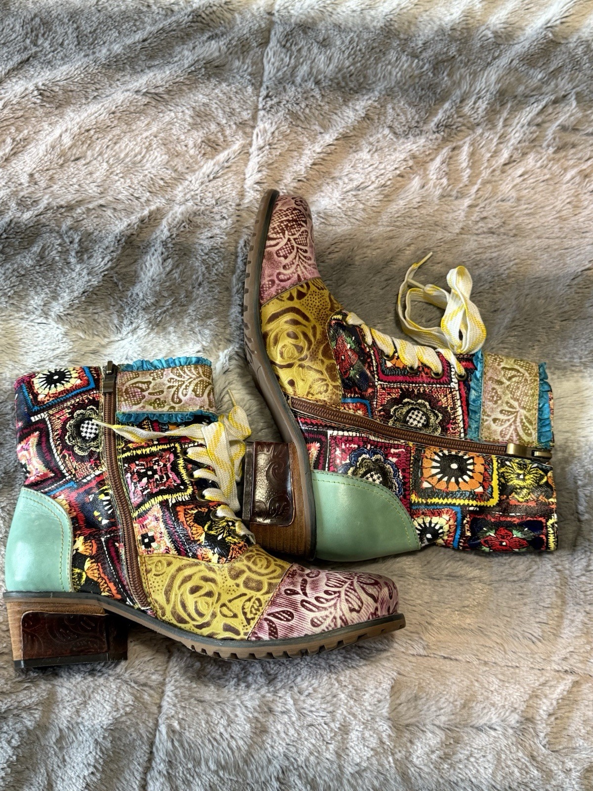 Cottage Core Multi Pattern Quilted Look Boots 8.5 - image 4