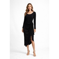 CUPSHE Black Ruched Wrap Midi Dress NWT XS Long Sleeve Asymmetrical Bodycon