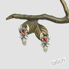 Antiqued 925 Sterling Silver Scorpion Small Stud Earrings with Red Eyes Unique