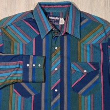 Vtg Wrangler Cowboy Cut Western Pearl Snap Shirt Men Stripe X-Long Tail 16.5x34