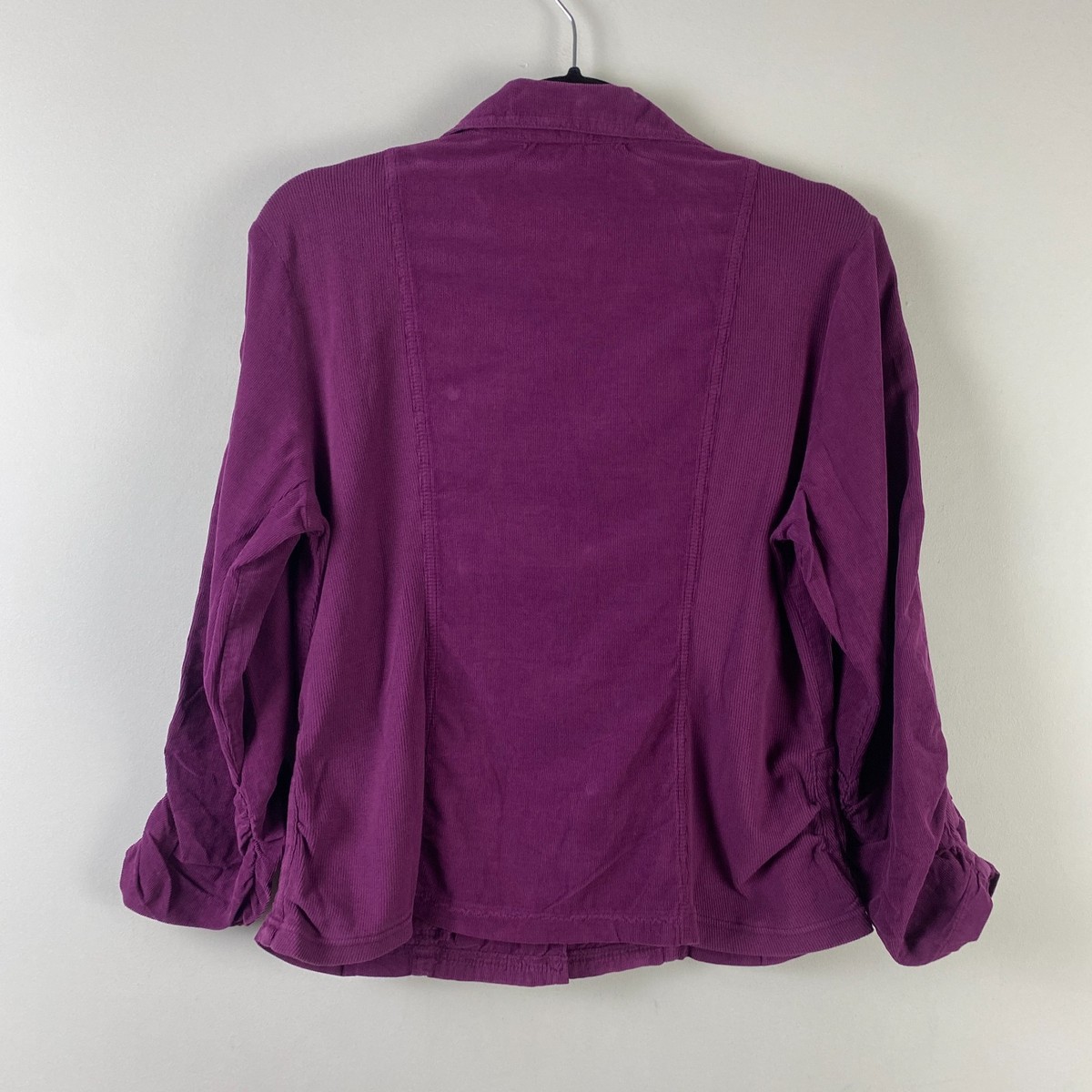 XCVI Wearables Folksy Corduroy Jacket Size Large Purple Ruched 3/4