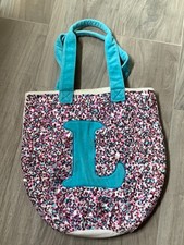 JUSTICE "L" INITIAL PLUSH VELOUR TOTE BAG 14X16 SEQUIN BIRTHDAY GIFT YOUNG GIRL