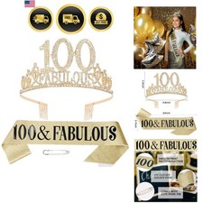 100th Birthday Decorations for Women, 100th Birthday Sash Tiara Set, Happy ...