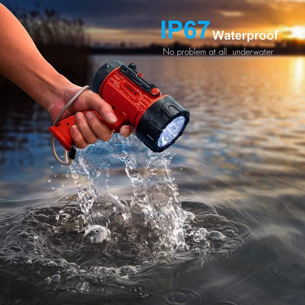 Rechargeable Spotlight with Super High Lumen LED, IP67 Waterproof Handheld Flash