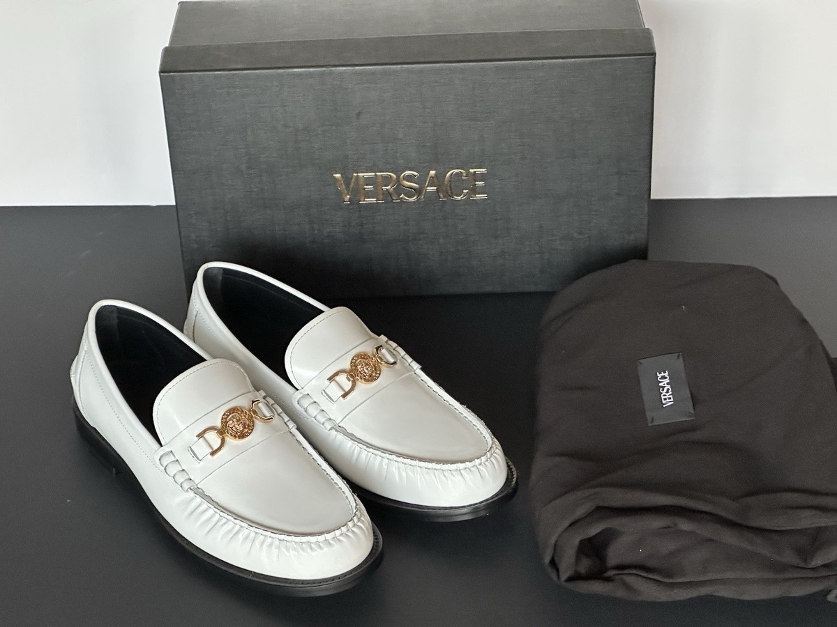 Versace Medusa Greca Car Shoes White Leather Loafers Mens 8 US 40.5 EU NIB Versace White Dress Shoes for Men for sale | eBay main image 3
