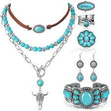 Bohemian Western Jewelry Set Women Bohemian Pendant Long Turquoise Stylish