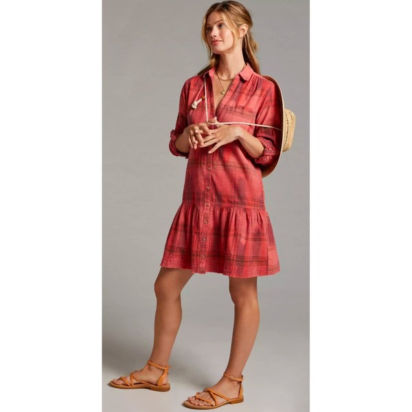 Pilcro Tangier Mini Shirt Dress Women Size M Plaid Grunge