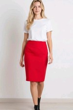 VALENTINO Hiver 2008 Womens Red Wool Silk Skirt Straight Pencil Sz 44 US 8 L