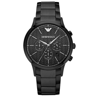 EMPORIO ARMANI $415 RENATO CLASSIC BLACK CHRONOGRAPH MENS WATCH NEW AR2485