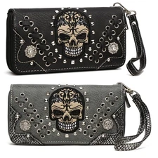 Sugar Skull Punk Style Day of the Dead Wrist Strap Bling Rhinestone Women Wallet