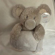 Beige Bear Animal  Blanket Throw Gift Set 40x50 Silver One 2 Piece Plush NEW