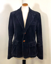 Ralph Lauren Blazer Size 12 Navy Corduroy Leather Button Riding Jacket Cotton