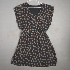 Espresso Polka Dot V Neck Elastic Waist Cap Sleeve Casual Dress Women Size 2X