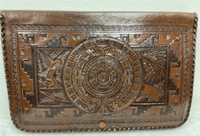 STUNNING. 1938 VINTAGE MEXICAN HAND TOOLED LEATHER PURSE CLUTCH