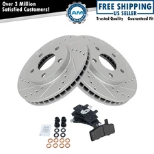 Front Semi-Metallic Brake Pad & Performance Drilled Slotted Coated Rotor