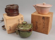 3 Vintage Signed Japanese Art Pottery Asahi-Yaki Soma Ware Chawan Teapots, NR
