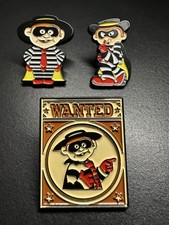 3 x McDonalds Hamburglar Enamel  Pin Badge Advertising Villain Brooch Hamburger