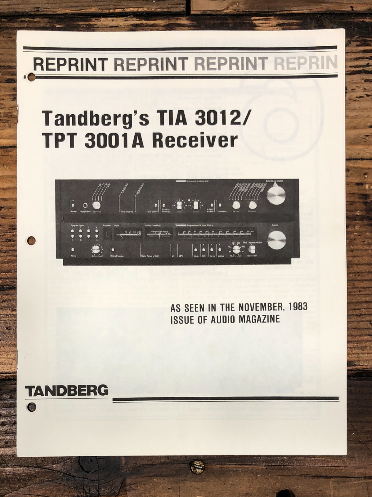 Tandberg TIA 3012 TPT 3001A Cassette Magazine Review Brochure *Original*