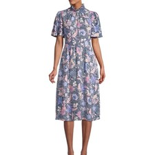 Julia Jordan Blue Floral Ruffle Neck Midi Dress Size 12