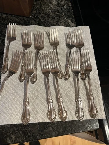 International Sterling SILVER Forks Set Floral Pattern w/ Storage Pouch