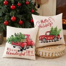 Red Truck Christmas Decor Outdoor Christmas Throw Pillow Covers 18X18 for Hom