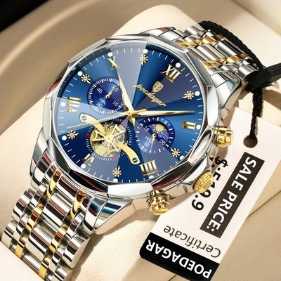 POEDAGAR Luxus Herren Armbanduhr Quarz Edelstahl Chronograph Leuchtend