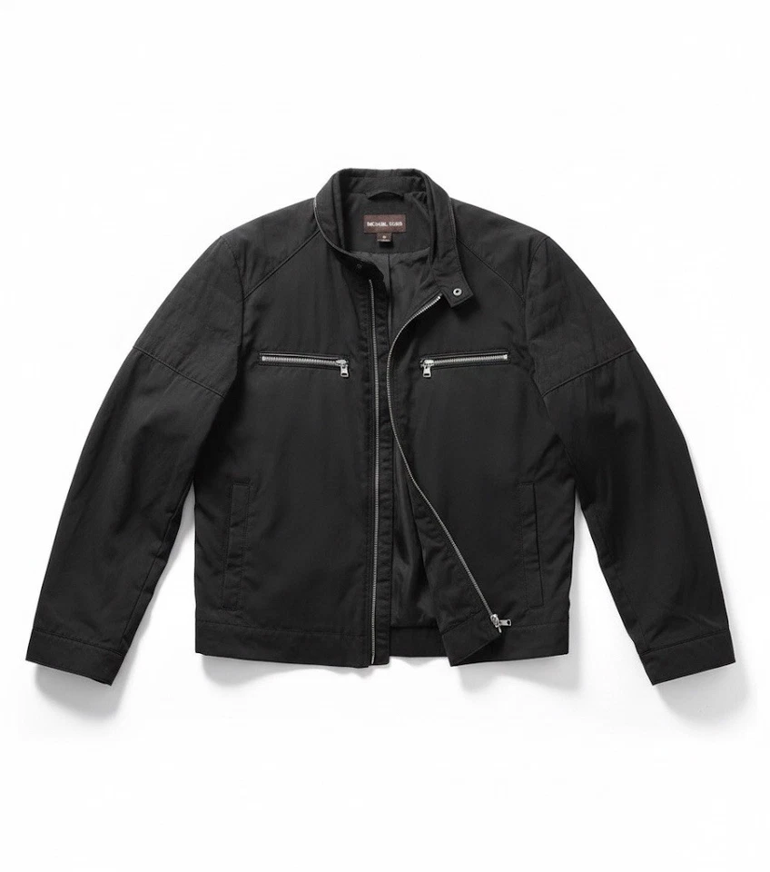 Chaqueta Michael Kors MK Negra Moto Racer Acolchada Hombro Cremallera Completa Para Hombres Talla M Foto 2 de 4