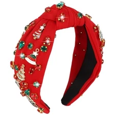 Christmas Headband for Women Knotted Christmas Tree Headband with Crystals 