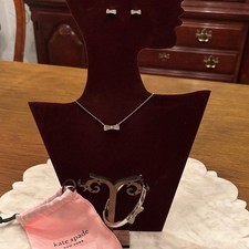 kate spade Silver Bow Jewelry Set: earrings, necklace, and bangle