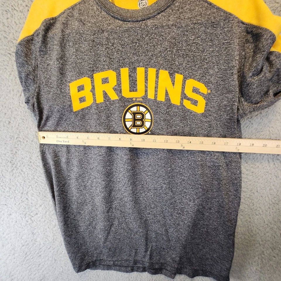 Camiseta NHL Boston Bruins Para Hombre Manga Media Larga Hockey Gráfico Gris Amarillo Foto 4 de 4